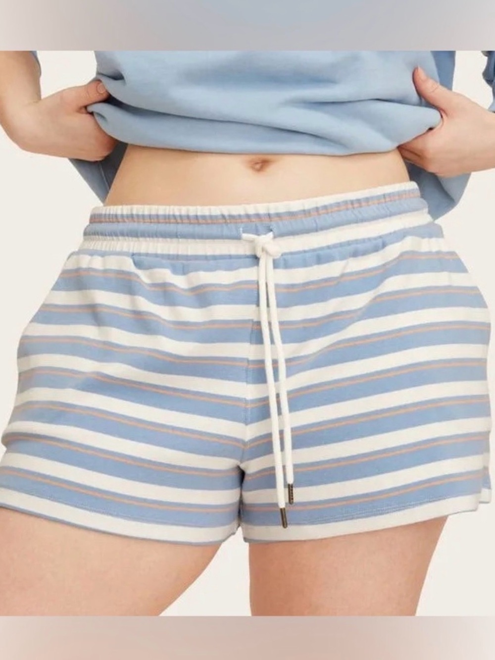 Parker Light Blue & White Striped Drawstring Athletic Shorts